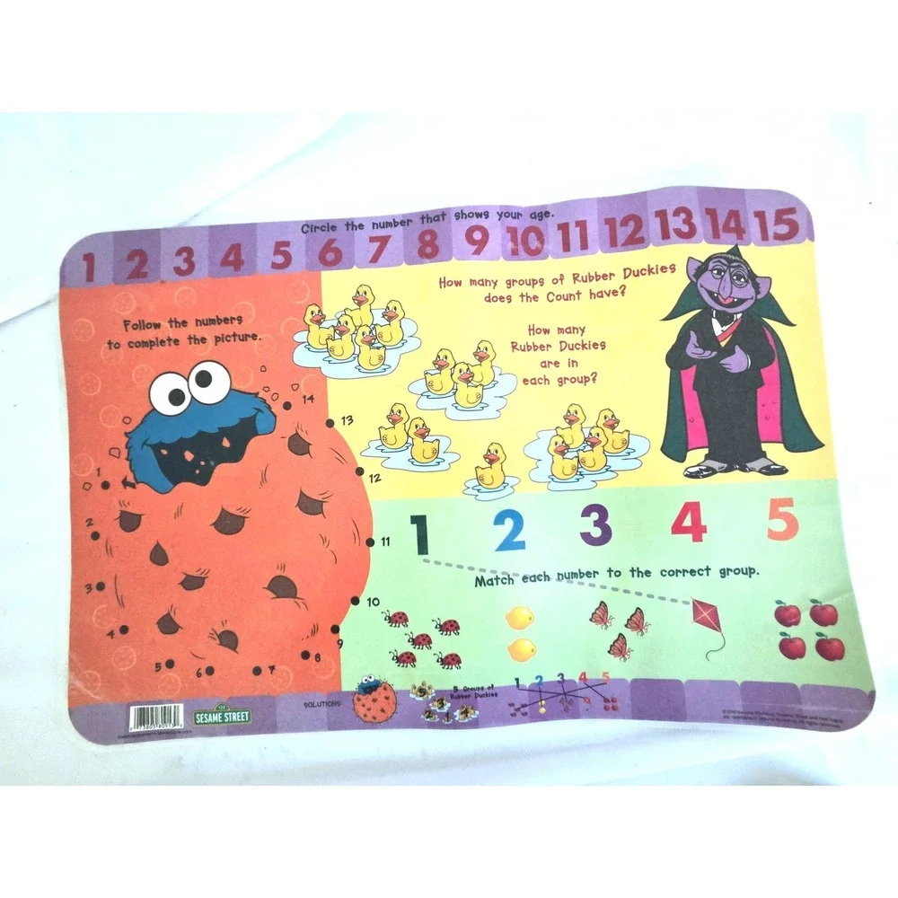 Vintage 2000 Sesame Street Reversible Kids Placemat Elmo Cookie Monster Big Bird